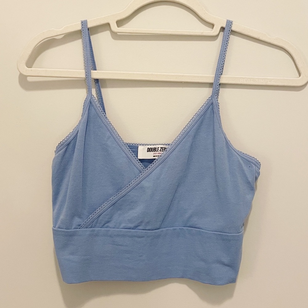 Double Zero V-Neck Crop Top- Sky Blue, Size Small